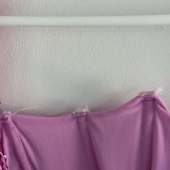 For Love & Lemons Sequin Candice Mini Dress in Pink/Purple with Velvet Bows - Picture 7 of 7